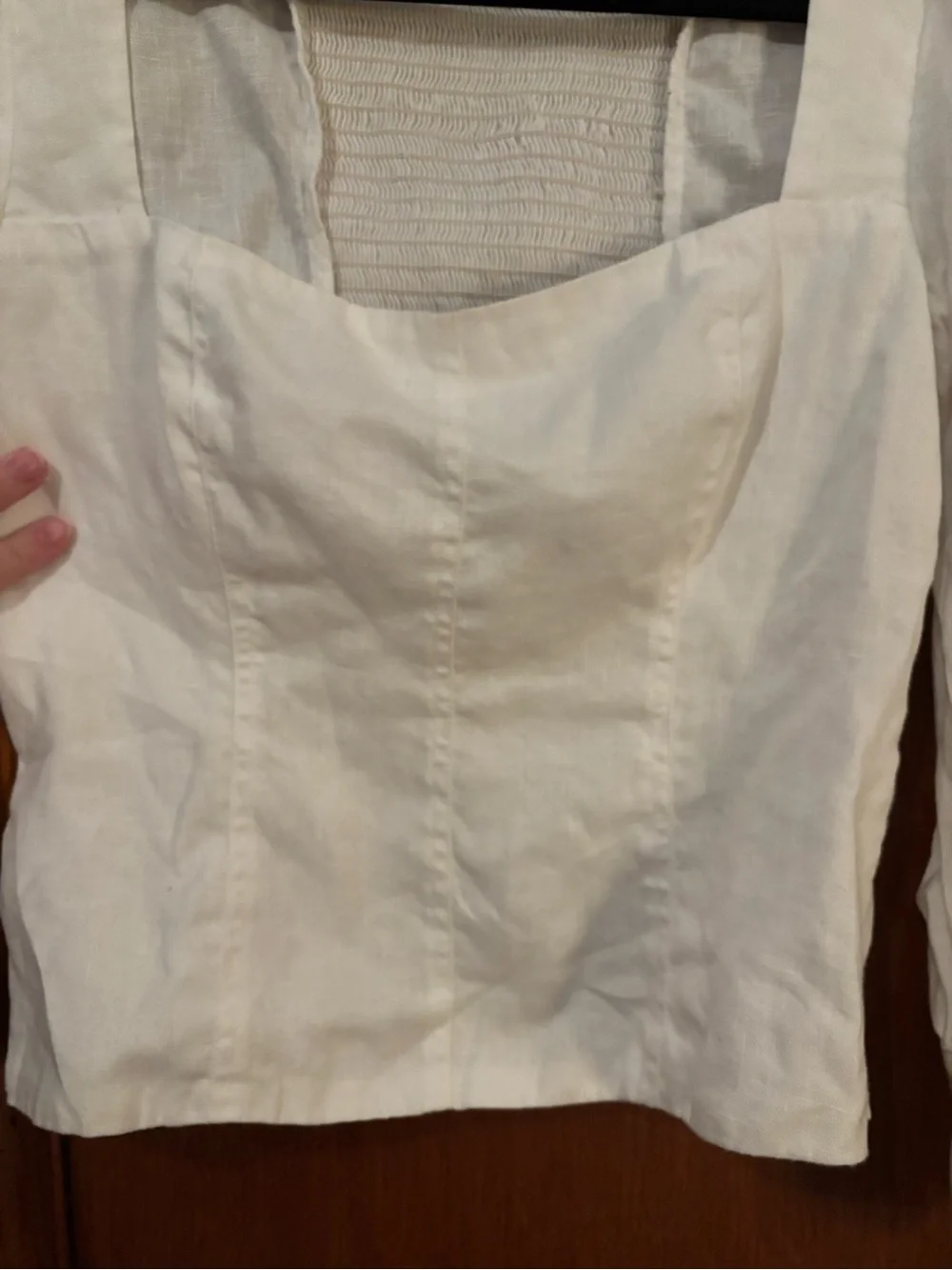 Reformation White Linen Square-Neck Puff Sleeve Blouse